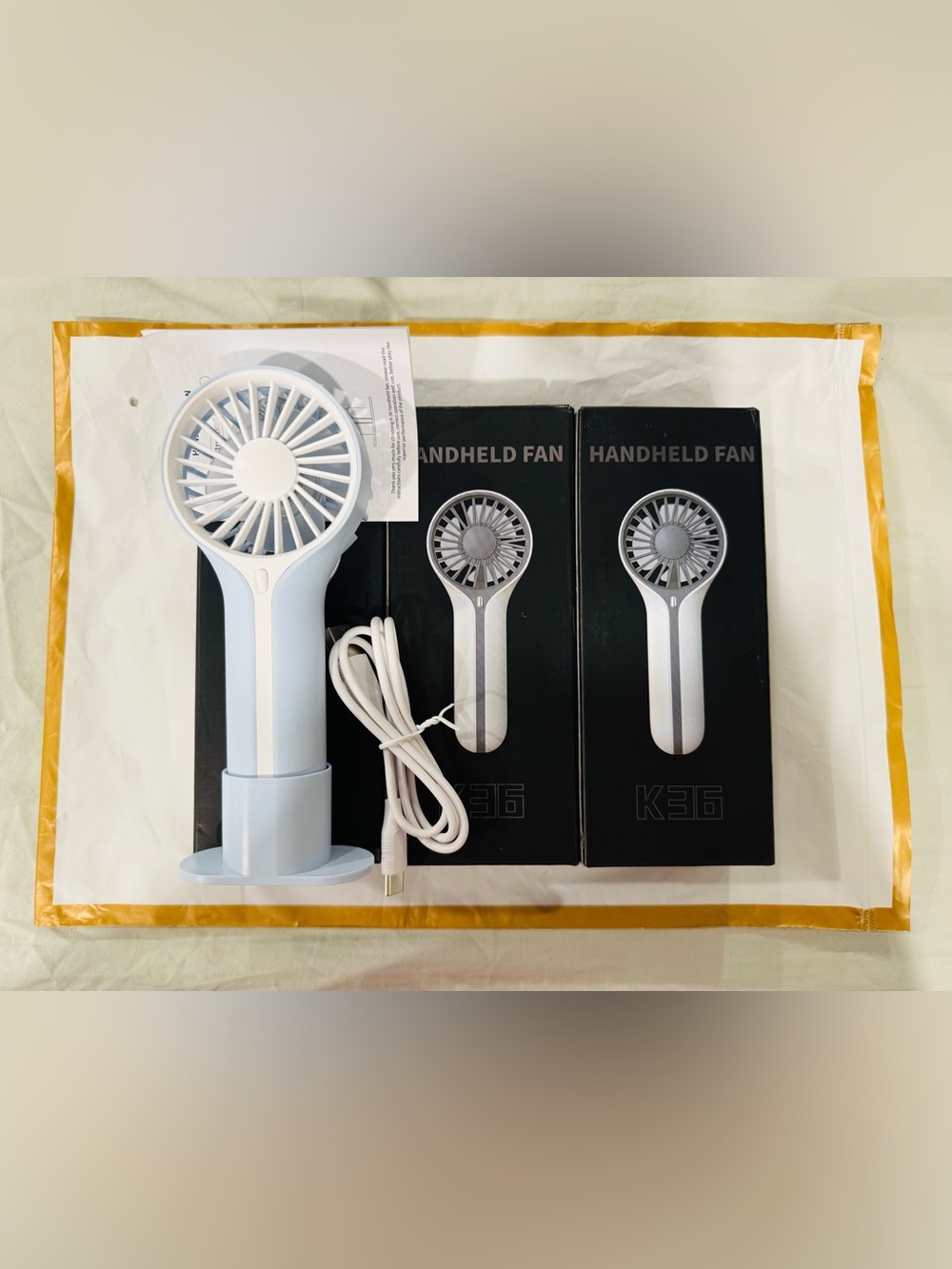 3 Portable Handheld Rechargeable Fan - Light Blue